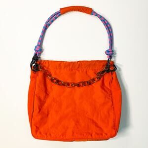 Rotunda Sant Hobo Shoulder Bag Coral Red Paracord Carabiner Strap Chunky Chain